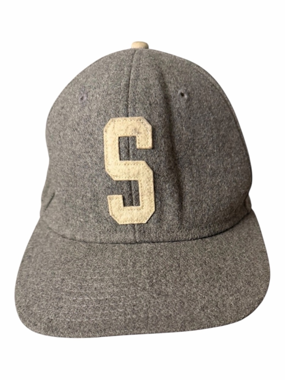 Vintage Stussy Wool Varsity S Snapback Hat Gray Cream Y2K
